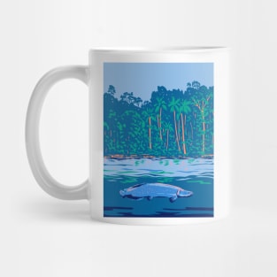 Arapaima in the Amazon River or Río Amazonas in South America WPA Art Deco Poster Mug